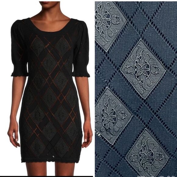 NWT LoveShackFancy KATARA KNIT BLACK MINI DRESS Large - Picture 1 of 16